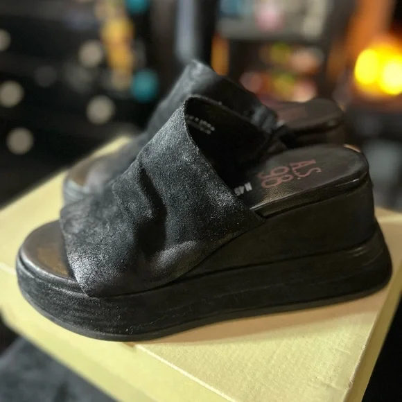 A.S.98 Rafe Wedge Suede Black Slide Sandals. NWOT🌻 Size 37 - Picture 8 of 11